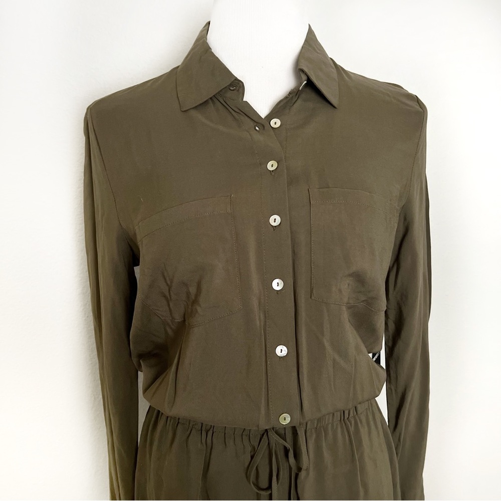 ROMPER JUMPSUIT OLIVE GREEN Forever 21 Button Long sleeve Elastic Waist Tie Siz… - Picture 3 of 15